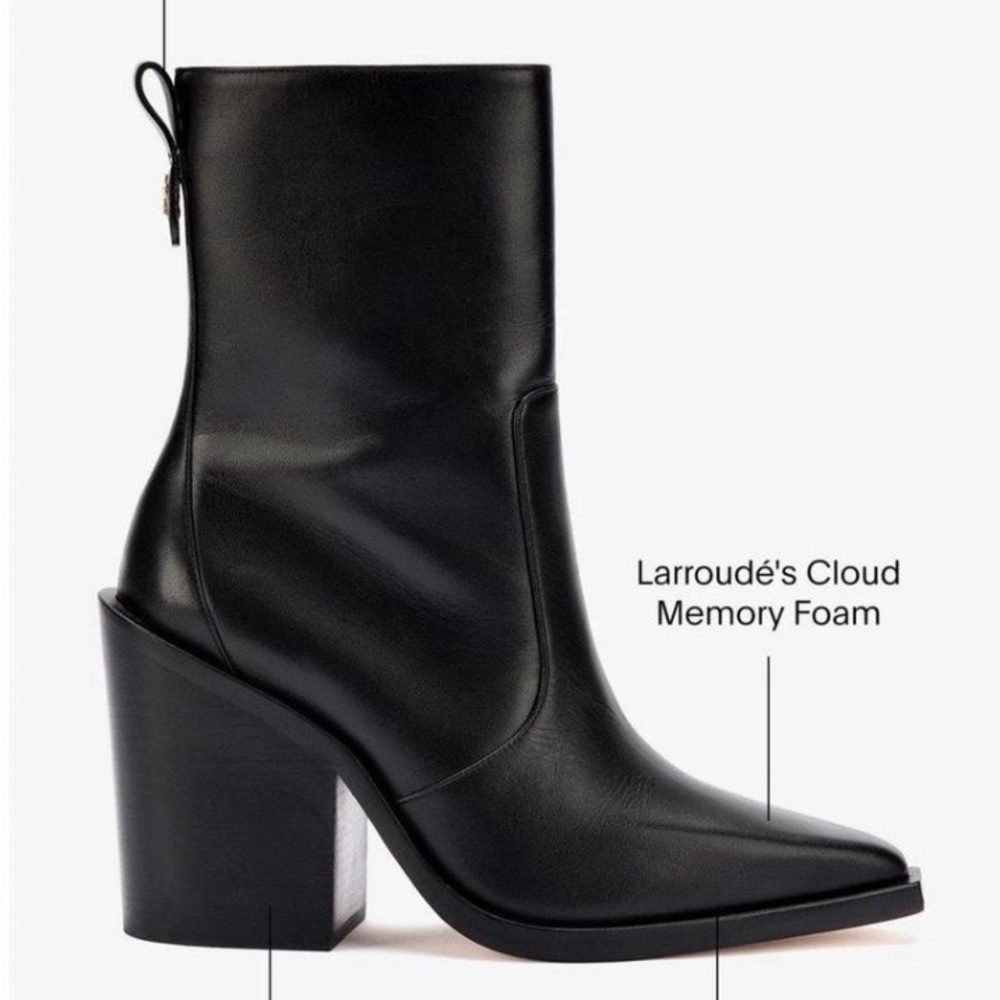 Larroude Elegant Black Leather Heeled Boots. Size 8 - Picture 2 of 15
